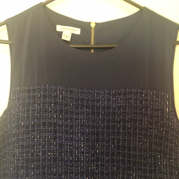 Boston Proper lined tweed shift dress--navy, off white, gold metallic sz 12 - Picture 4 of 13